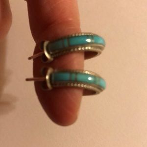 Native American sterling turquoise half-hoops